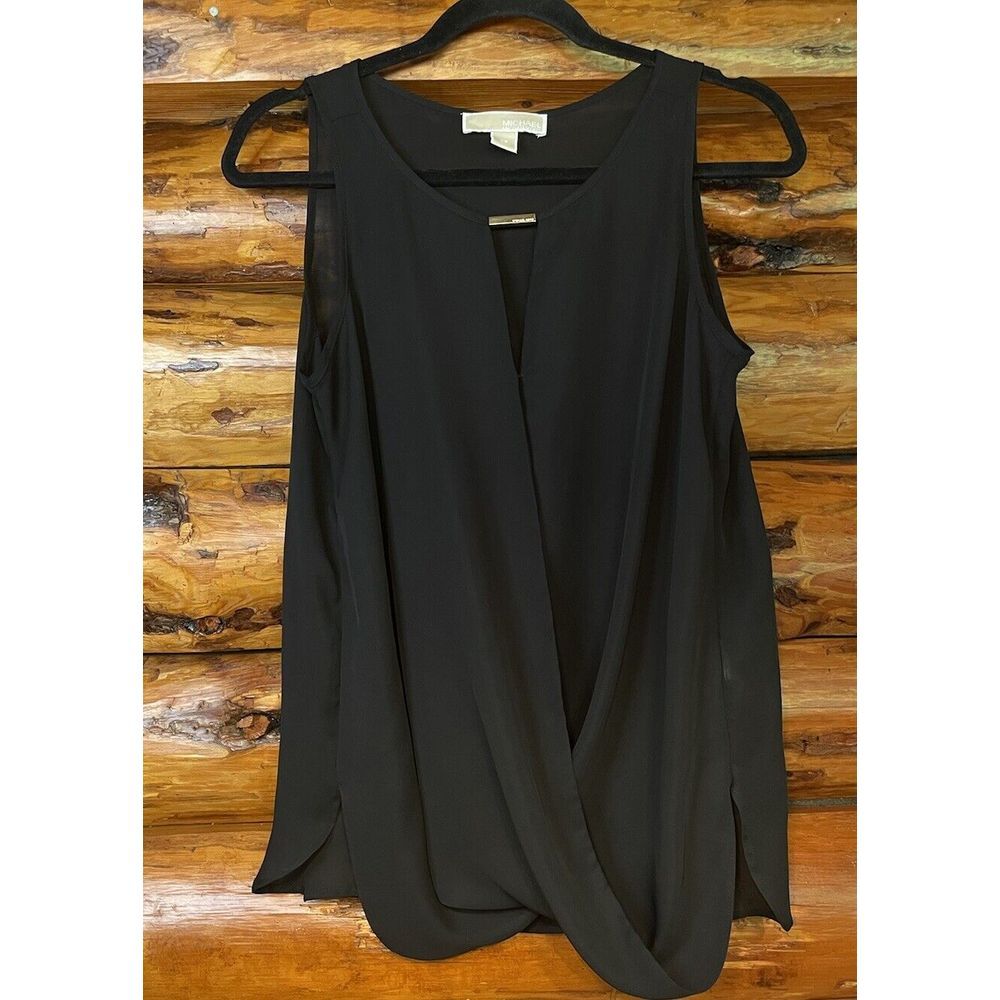 Michael Kors Semi-Sheer Sleeveless Cross Front Black Blouse Size XS